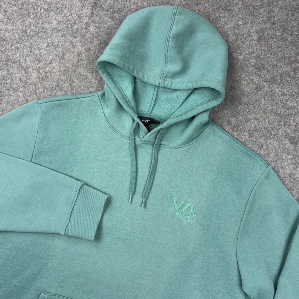 RVCA Hoodie Mens L Sage Green VA Logo Fleece Pullover Sweatshirt Skate Surf